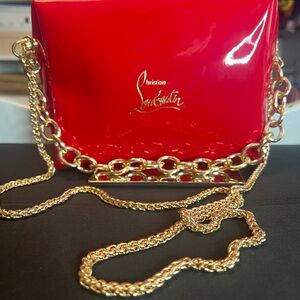Christian Louboutin Glossy Red Clutch with Gold Chain